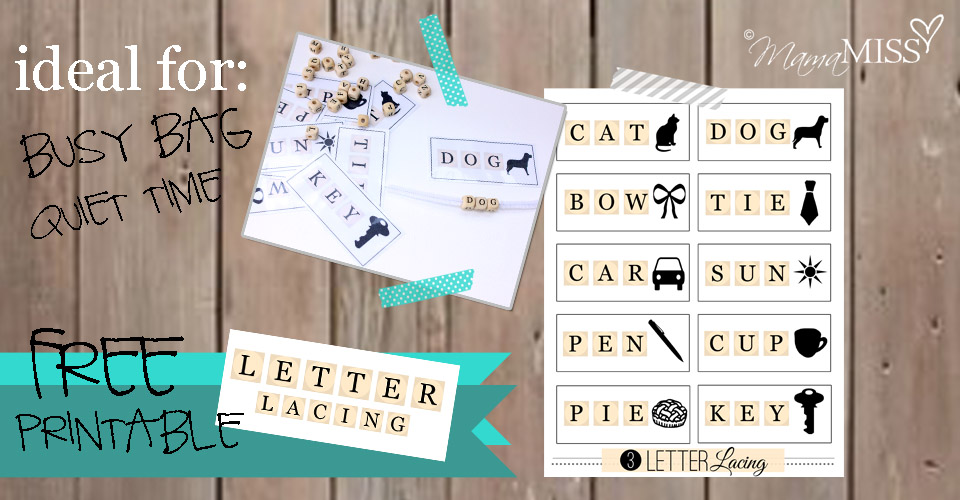 Three-Letter-Lacing Busy Bag | Mama Miss #freeprintable #busybag #quiettime #letters