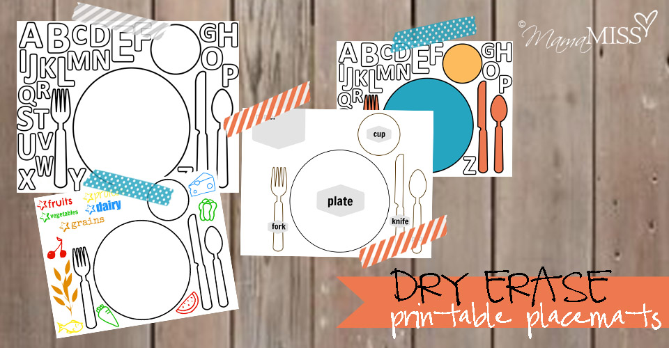 Dry Erase Printable Placemats | Mama Miss #freeprintable #dryerase #mealtime #placemat