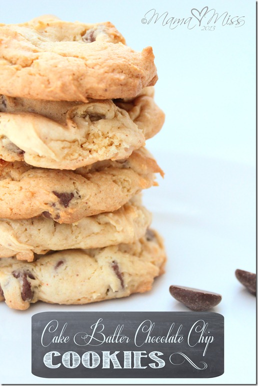 Cake Batter Chocolate Chip Cookies https://www.mamamiss.com ©2013