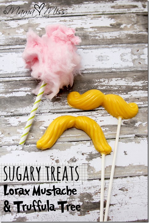 {Dr. Seuss Inspired} Lorax Mustache & Truffula Tree Treats https://www.mamamiss.com ©2013