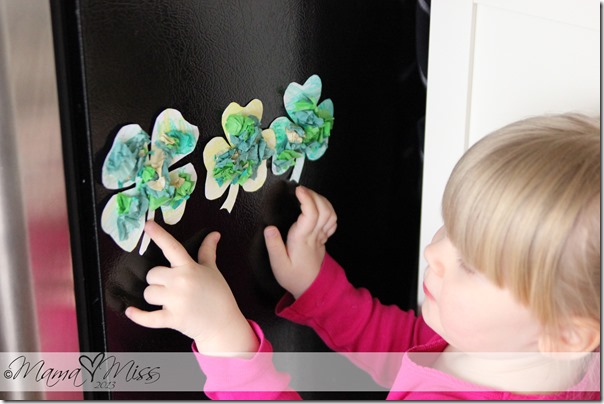 Magnetic Tissue Paper Shamrocks #StPatricksDay #DIYideas | https://www.mamamiss.com ©2013