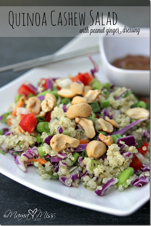 Quinoa Cashew Salad with Peanut Ginger Dressing #quinoa #salad #peanutbutter https://www.mamamiss.com ©2013