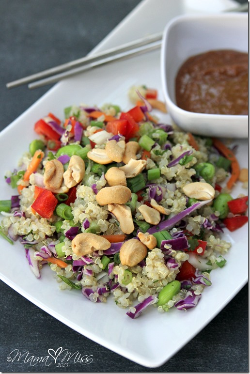 Quinoa Cashew Salad with Peanut Ginger Dressing #quinoa #salad #peanutbutter https://www.mamamiss.com ©2013