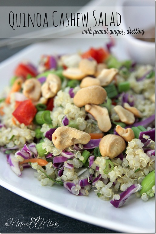 Quinoa Cashew Salad with Peanut Ginger Dressing #quinoa #salad #peanutbutter https://www.mamamiss.com ©2013