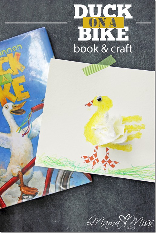 Feathered Duck Handprint #fingerpaint #handprintart #virtualbookclub https://www.mamamiss.com ©2013