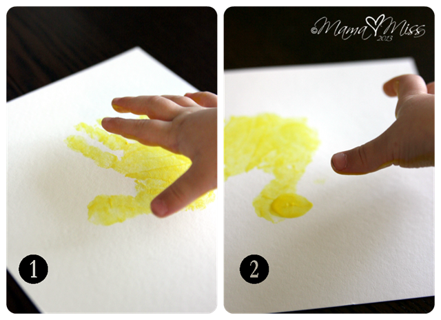 Feathered Duck Handprint #fingerpaint #handprintart #virtualbookclub https://www.mamamiss.com ©2013