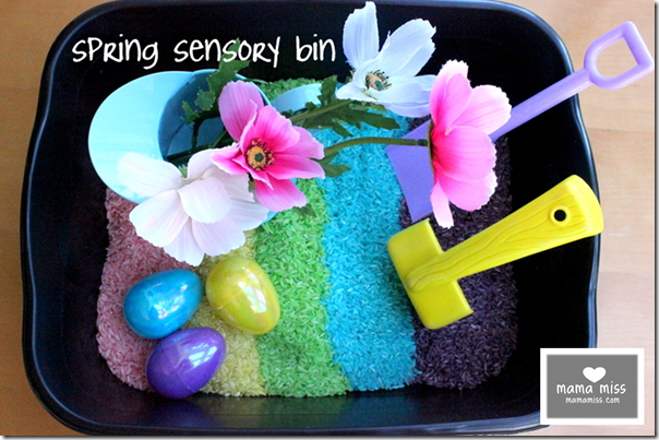 Spring Sensory Bin #spring #sensory http://www.mamamiss.com ©2012