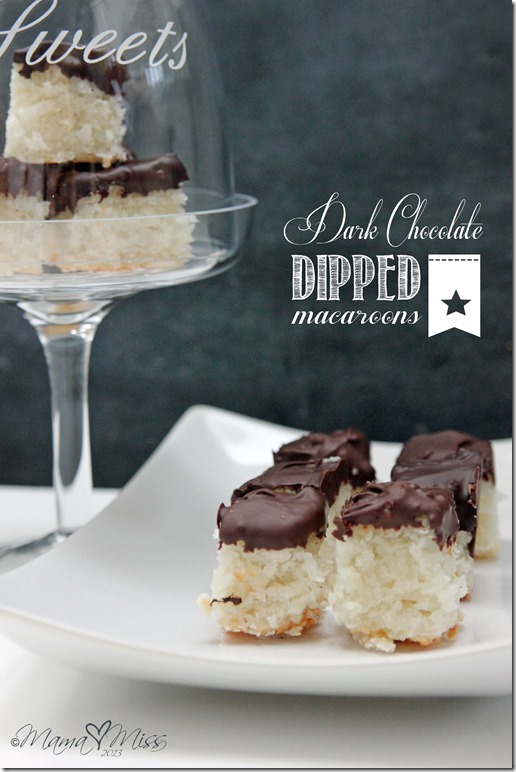 Dark Chocolate Dipped Macaroons #chocolate #macaroons https://www.mamamiss.com ©2013