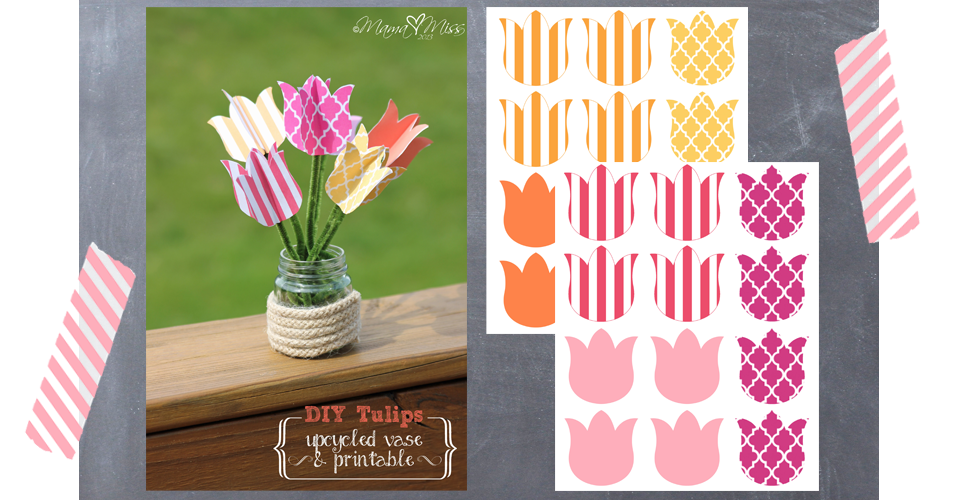 DIY Tulips Upcycled Vase and Printable @mamamissblog #tulips #freeprintable #upcycle