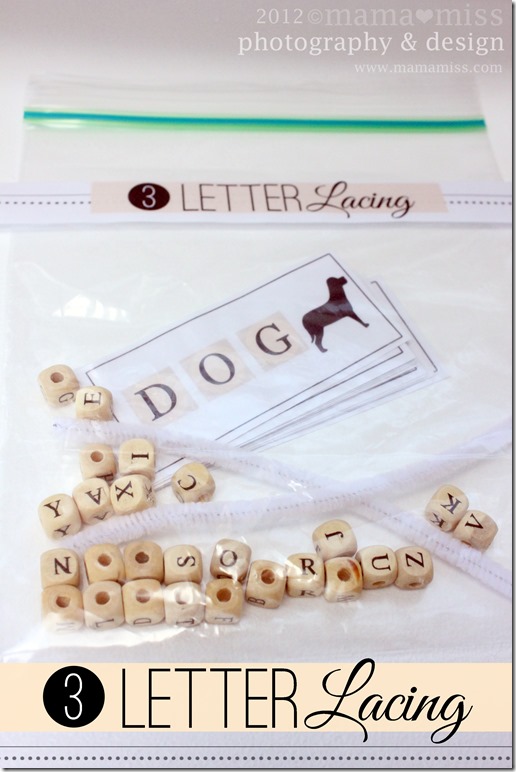 Three-Letter-Lacing Busy Bag | Mama Miss #freeprintable #busybag #quiettime #letters