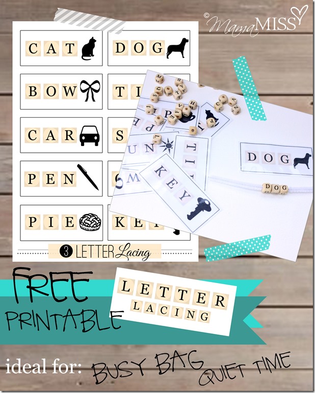 Three-Letter-Lacing Busy Bag | Mama Miss #freeprintable #busybag #quiettime #letters