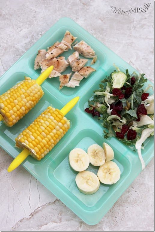 Kale, Corn, and Grilled Chicken Salad (made two ways - kiddo & adult) | Mama Miss #kidfood #healthyeating #familyfood