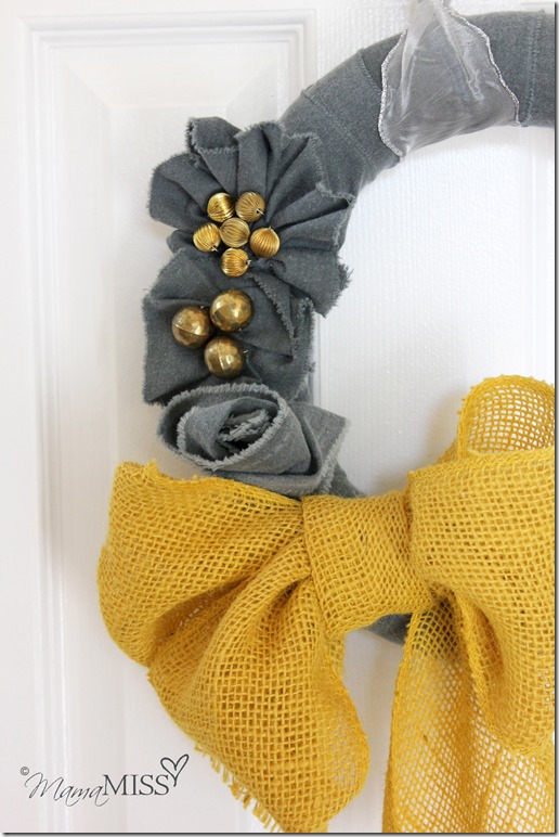 No Sew Fall Wreath - yellow & grey | Mama Miss #fall #burlap #wreath #nosew