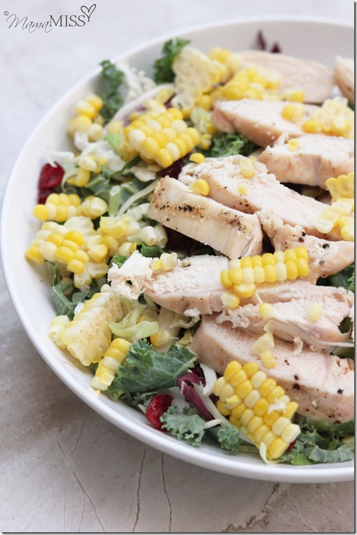 Kale, Corn, and Grilled Chicken Salad (made two ways - kiddo & adult) | Mama Miss #kidfood #healthyeating #familyfood