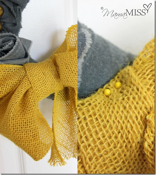 No Sew Fall Wreath - yellow & grey | Mama Miss #fall #burlap #wreath #nosew