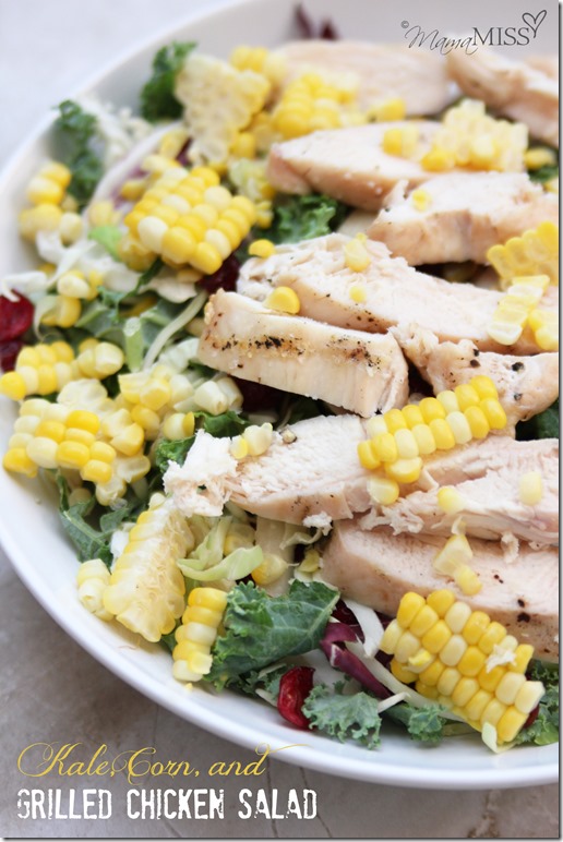 Kale, Corn, and Grilled Chicken Salad (made two ways - kiddo & adult) | Mama Miss #kidfood #healthyeating #familyfood