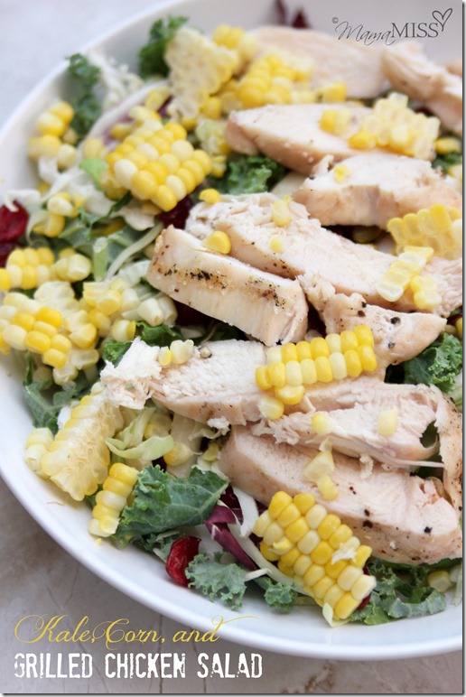 Kale, Corn, and Grilled Chicken Salad (made two ways - kiddo & adult) | Mama Miss #kidfood #healthyeating #familyfood