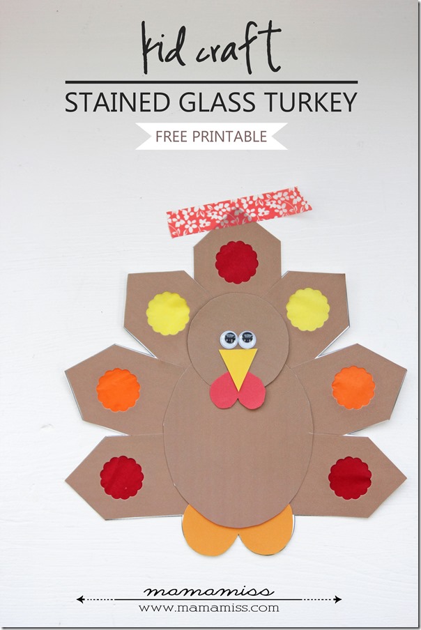 Stained Glass Turkey Craft | @mamamissblog #thanksgiving #turkeycraft #freeprintable