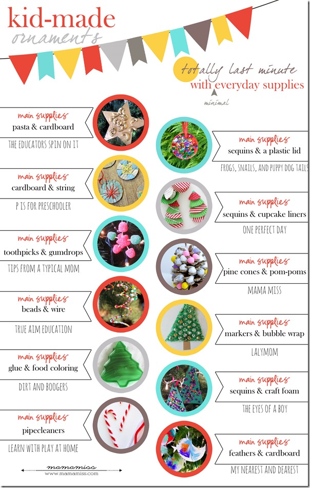 TOTALLY last minute kid-made crafts/ornaments - all require 2 or less materials!!! | @mamamissblog #kidmadecrafts #kidmadechristmas #kidmadeornaments #easykidcrafts