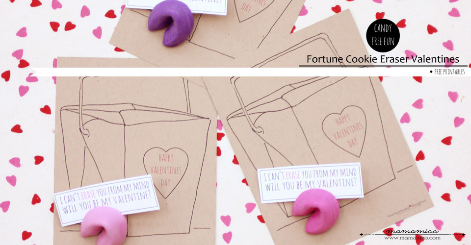 Fortune Cookie Eraser Valentines | @mamamissblog #candyfree #freeprintable #handmadeholiday