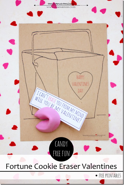 Fortune Cookie Eraser Valentines | @mamamissblog #candyfree #freeprintable #handmadeholiday