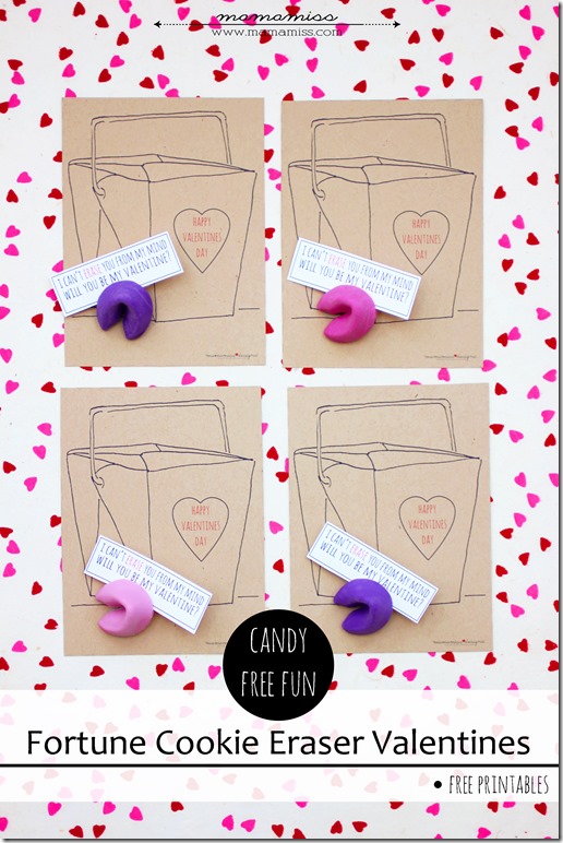 Fortune Cookie Eraser Valentines | @mamamissblog #candyfree #freeprintable #handmadeholiday