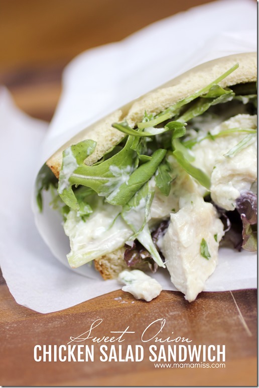 Sweet Onion Chicken Salad Sandwich | @mamamissblog #quickandhealthy #sandwichlove #chickensalad