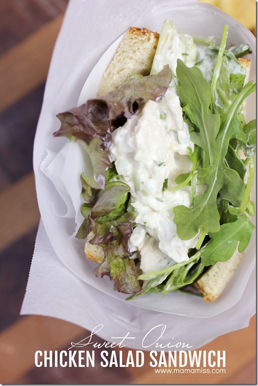 Sweet Onion Chicken Salad Sandwich | @mamamissblog #quickandhealthy #sandwichlove #chickensalad