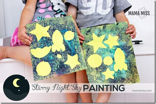 Starry Night Sky Painting | @mamamissblog #BackyardSummerCamp #adventure #learning #fun