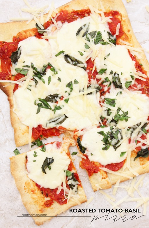 Roasted Tomato-Basil Pizza | @mamamissblog #pizza #dinnerdone #homemade