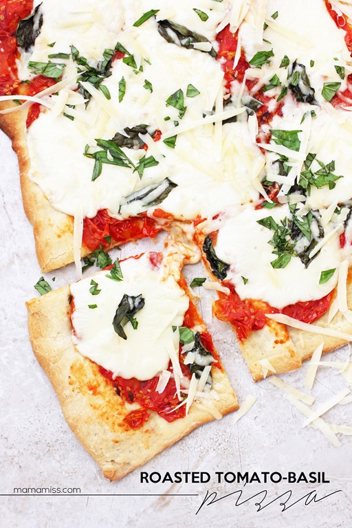 Roasted Tomato-Basil Pizza | @mamamissblog #pizza #dinnerdone #homemade