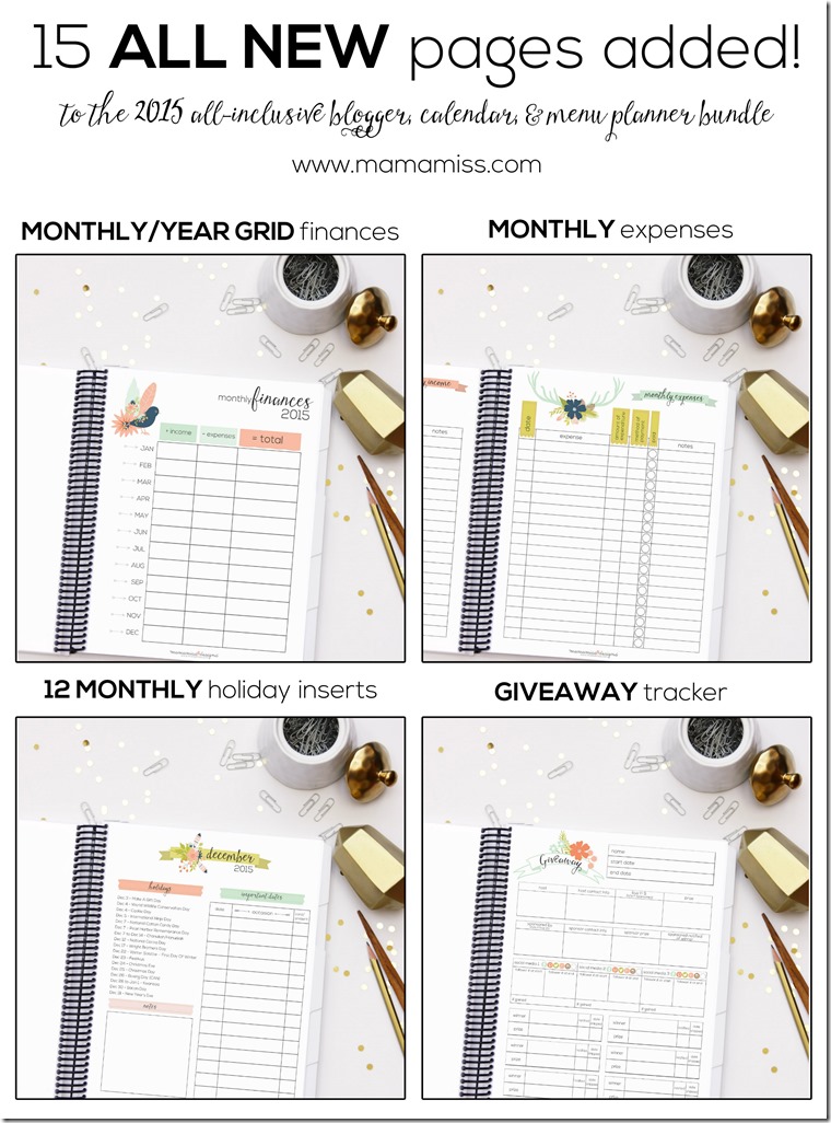 2015 Blogger Planner, Calendar, and Menu Planner - JUST RELEASED!!  @mamamissblog #blogplanner #2015calendar