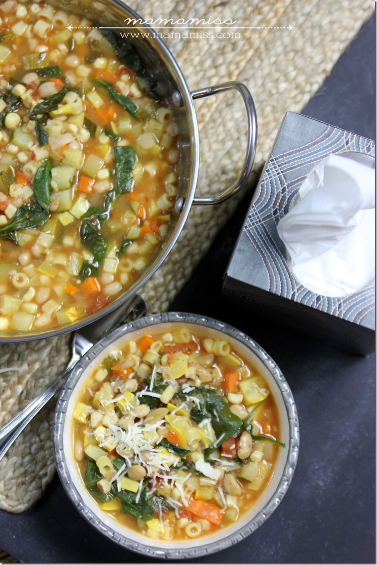 Seven Vegetable Minestrone Soup | @mamamissblog #FluRemedy #veggie #healthy #soup