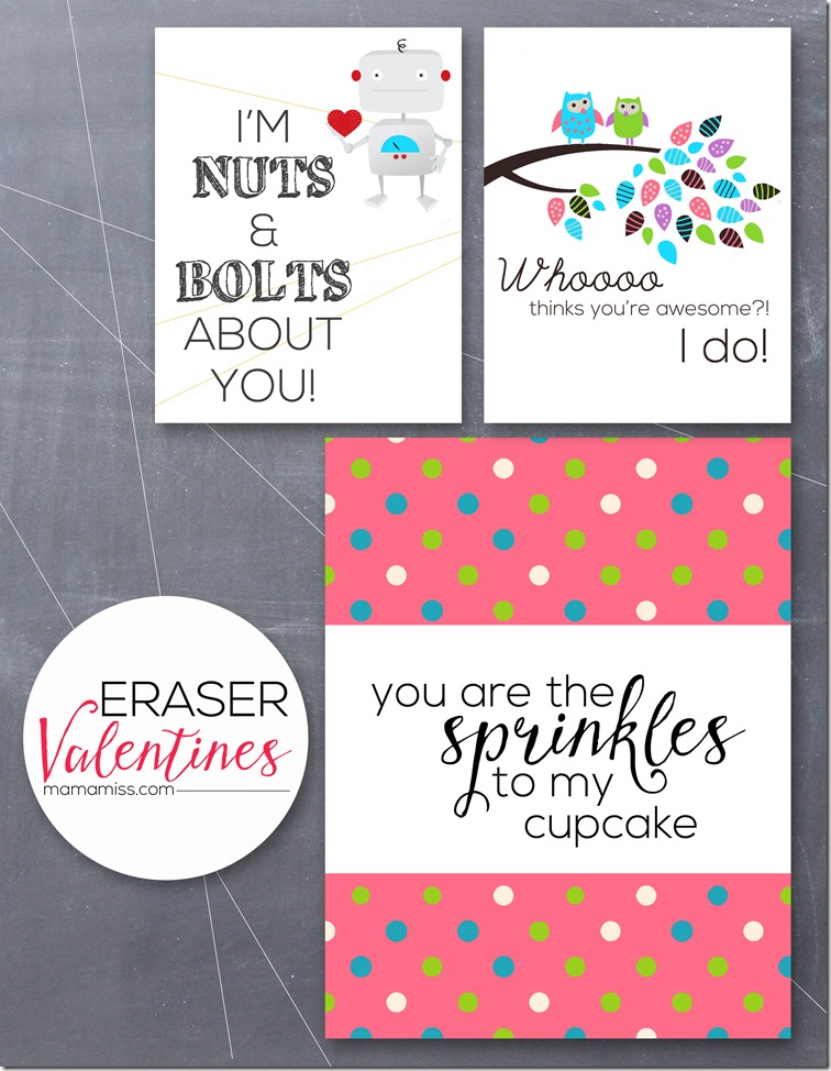 With unique designs, these 'free printable' DIY Eraser Valentines are the perfect way for your kids to celebrate with their classmates!  | @mamamissblog #valentinesday #freeprintable