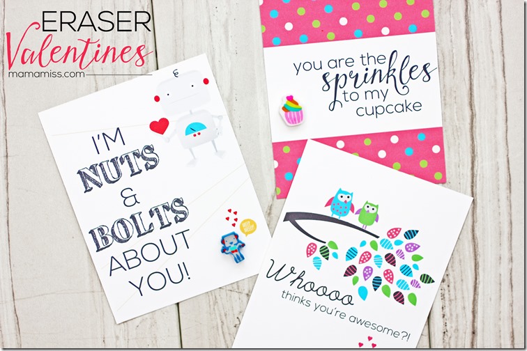 With unique designs, these 'free printable' DIY Eraser Valentines are the perfect way for your kids to celebrate with their classmates!  | @mamamissblog #valentinesday #freeprintable