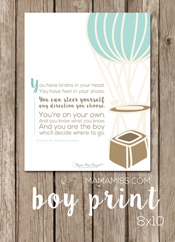 Free printable Dr. Seuss Quote Art for Kids' Rooms.  Made for both boys & girls! | @mamamissblog