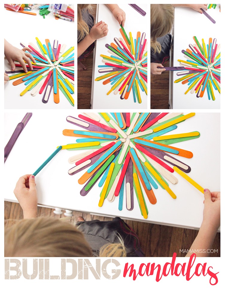 LET THEM BUILD - Craft Stick Mandalas - a fun & colorful way to create with everyday materials!  From @mamamissblog