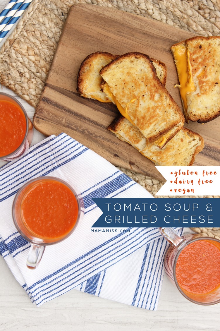 Vegan, gluten free, & dairy free ooooey gooey goodness with this Tomato Soup & Grilled Cheese  from @mamamissblog