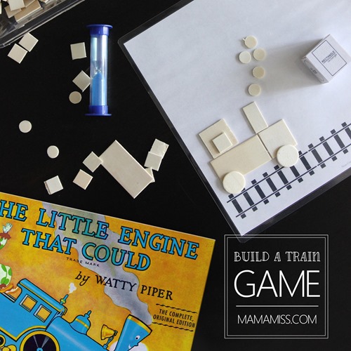 Build A Train Game!  Reinforce shapes & counting with a fun little game.  from @mamamissblog