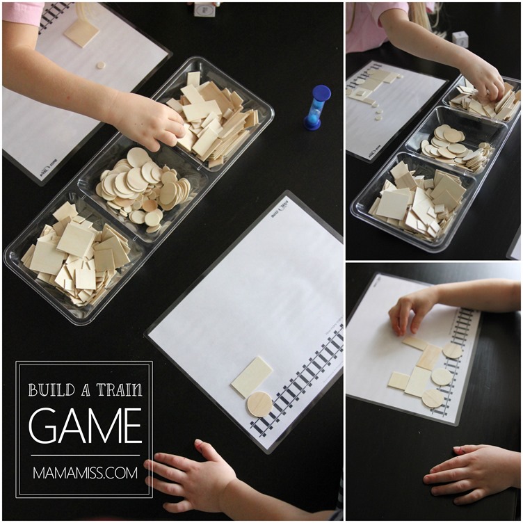 Build A Train Game!  Reinforce shapes & counting with a fun little game.  from @mamamissblog