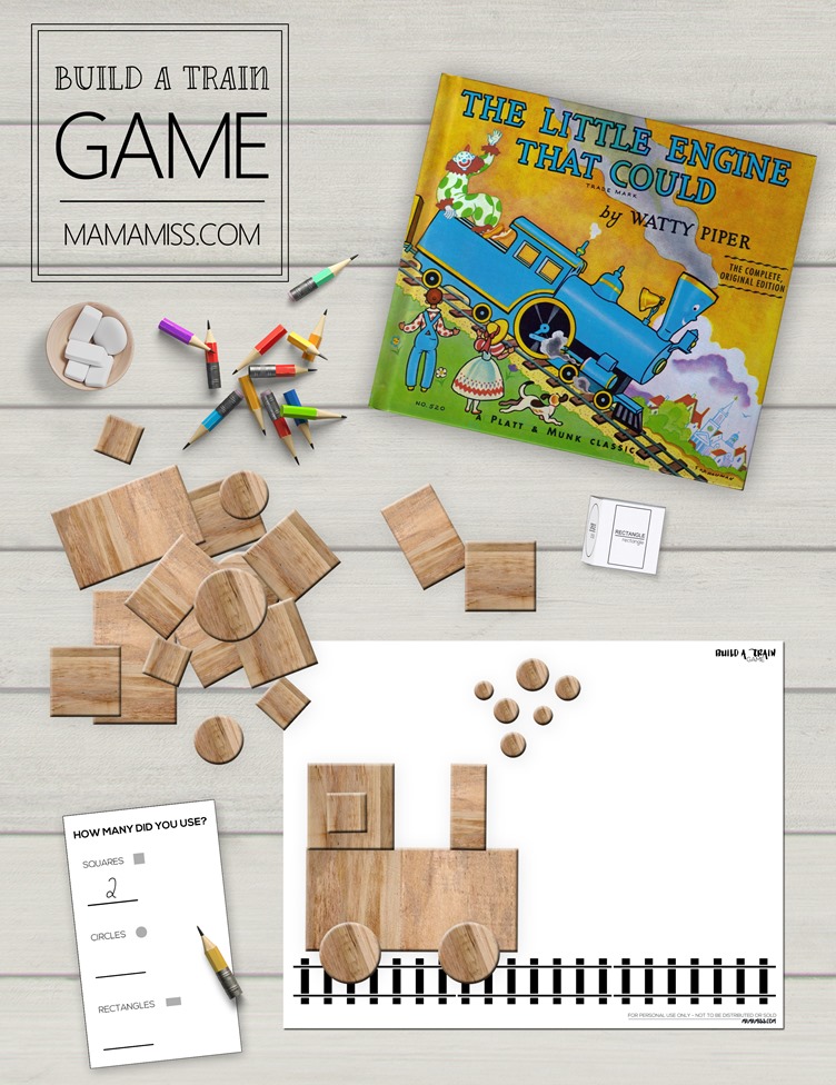 Build A Train Game!  Reinforce shapes & counting with a fun little game.  from @mamamissblog