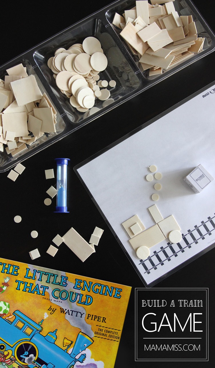 Build A Train Game!  Reinforce shapes & counting with a fun little game.  from @mamamissblog