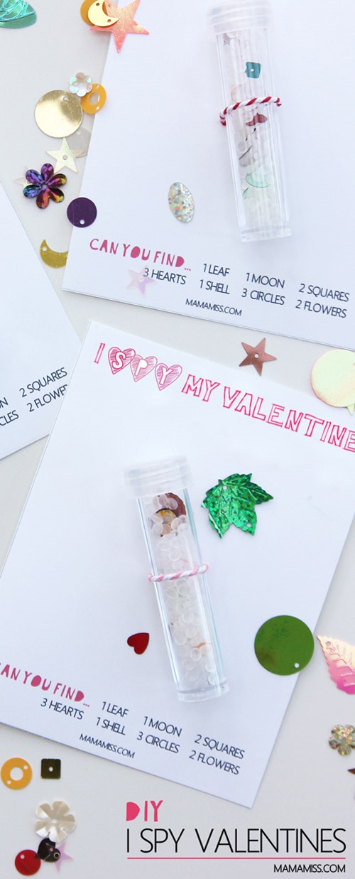 A yummy Valentine's Day treat without the sugar!  Skip the candy and let a special little someone know you've had your eye on them with a printable DIY I Spy Valentines card.