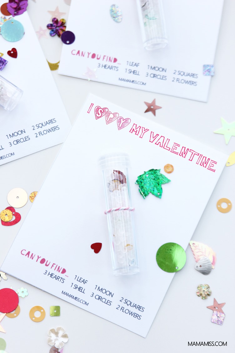 A yummy Valentine's Day treat without the sugar!  Skip the candy and let a special little someone know you've had your eye on them with a printable DIY I Spy Valentines card.