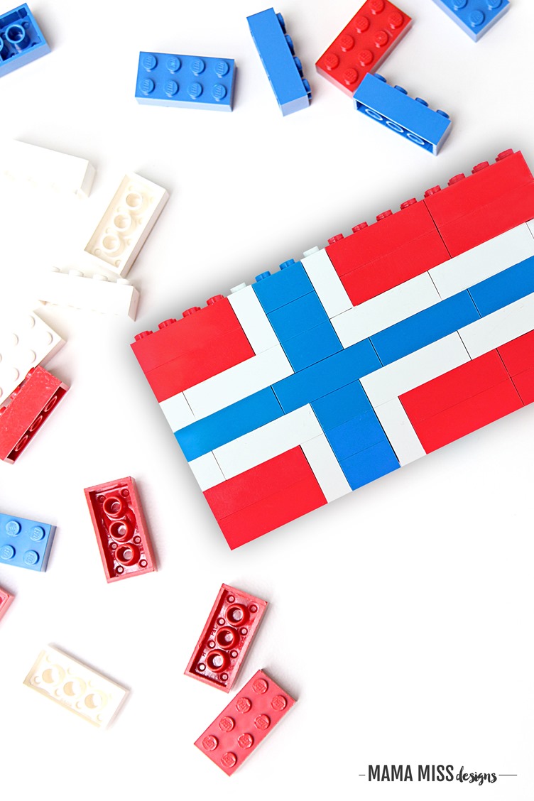 LEGO Norwegian flag! Study each country flag in a fun & educational way – with Legos from @mamamissblog