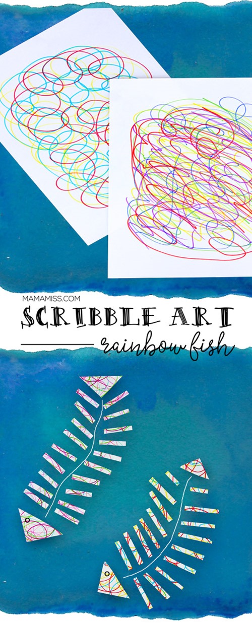 Start off with some process art in creating this colorful Scribble Art Rainbow Fish! A perfect activity involving math & art to accompany the popular children's book The Rainbow Fish. @mamamissblog