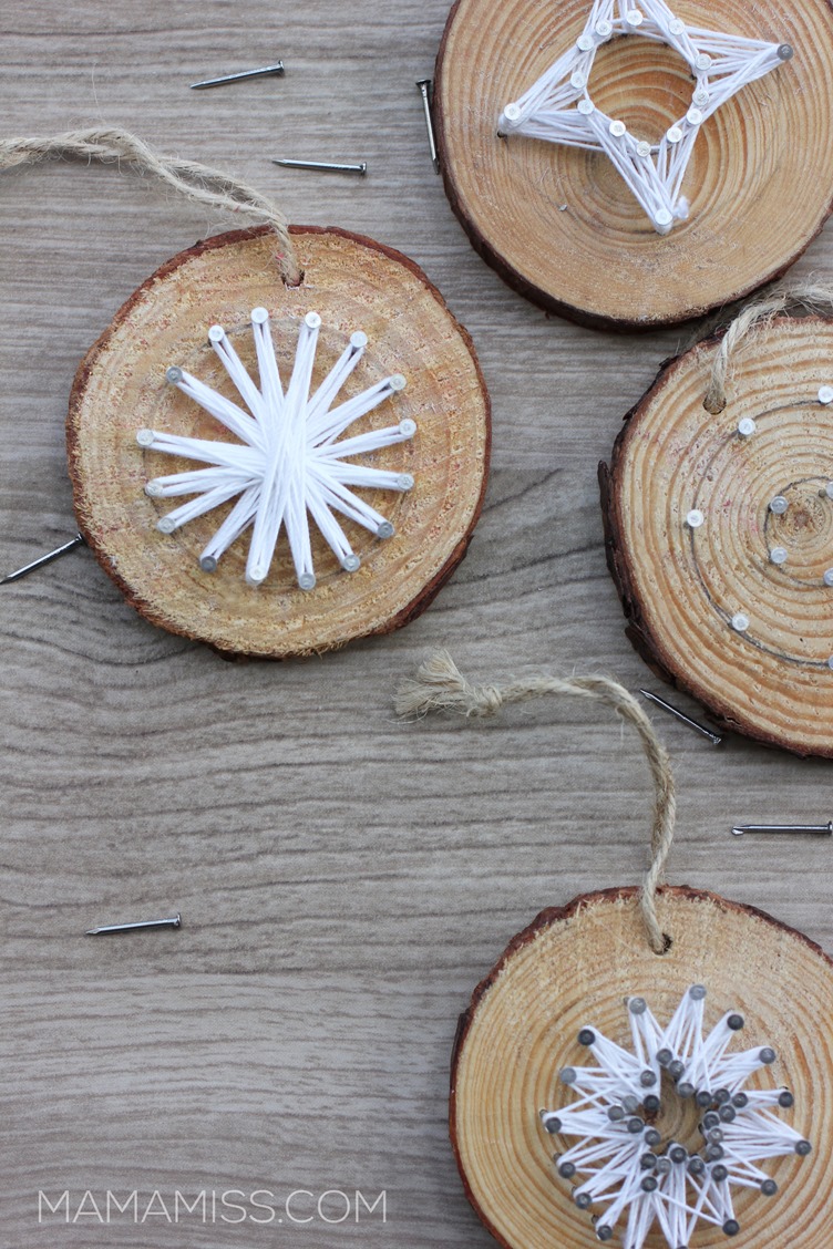 Wood Slice String Art Ornament - Happy Brown House