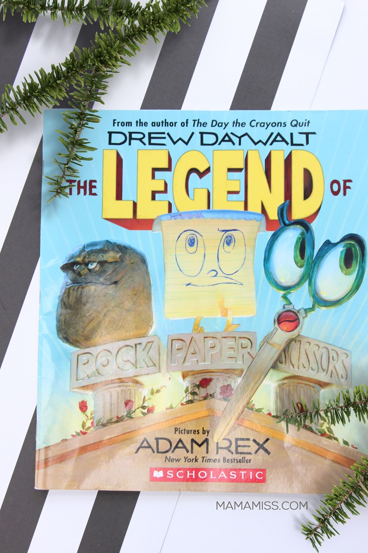 Rock, Paper, Scissors Ornament from @mamamissblog for a #KidMadeChristmas / Inspired by the kids book The Legend of Rock, Paper, Scissors by @DrewDaywalt @MrAdamRex 