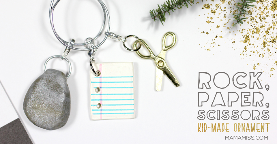 Rock, Paper, Scissors Ornament from @mamamissblog for a #KidMadeChristmas / Inspired by the kids book The Legend of Rock, Paper, Scissors by @DrewDaywalt @MrAdamRex