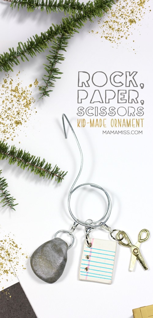 Rock, Paper, Scissors Ornament from @mamamissblog for a #KidMadeChristmas / Inspired by the kids book The Legend of Rock, Paper, Scissors by @DrewDaywalt @MrAdamRex 